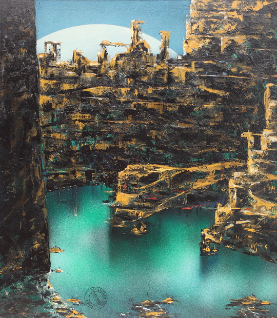 Am gr�nen See, Acryl / Nessel, 115 x 100 cm, 1993