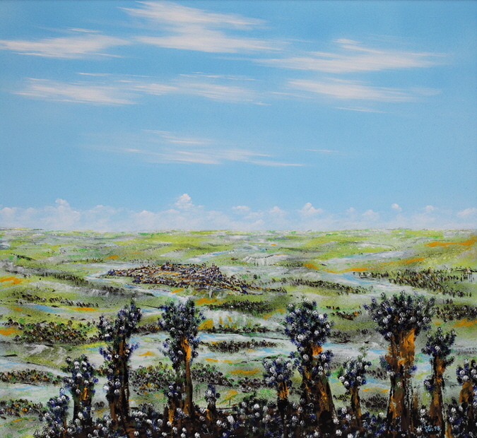Blick auf Gl�ckstadt, Acryl / Nessel, 125 x 125 cm, 1998