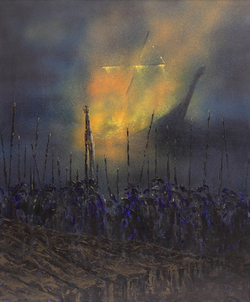 Die Bestattung des Seef�rsten, Acryl / Nessel, 120 x 100 cm, 1995