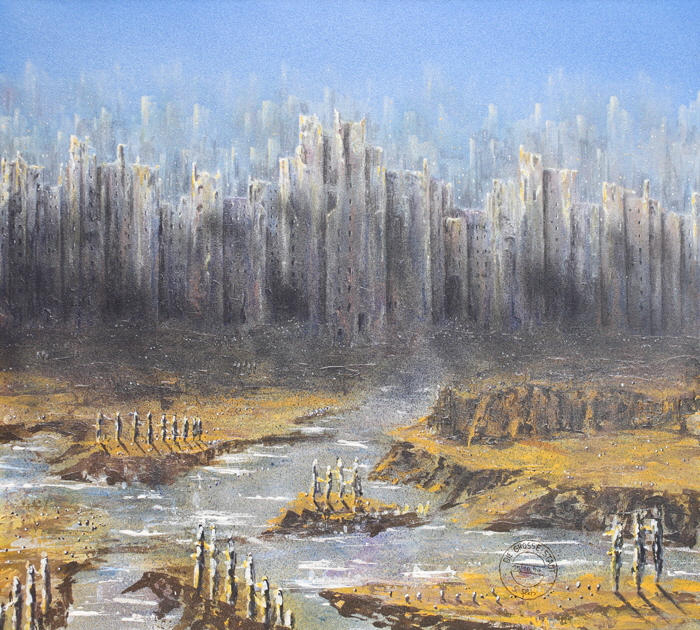 Die gro�e Stadt, Acryl / Nessel, 90 x 100 cm, 1994