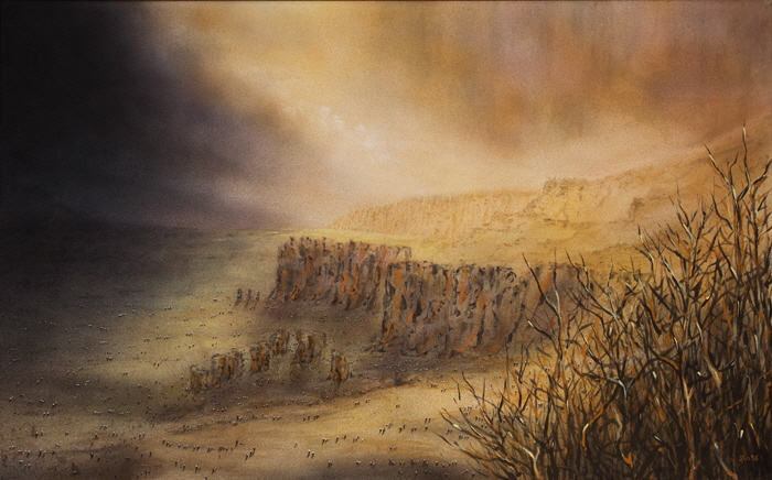 Die gro�e Steppe, Acryl / Nessel, 100 x 160 cm, 1996