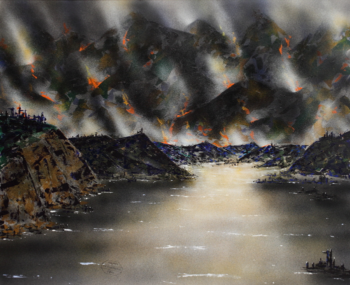 Feuerberge, Acryl / Nessel, 130 x 160 cm, 1993