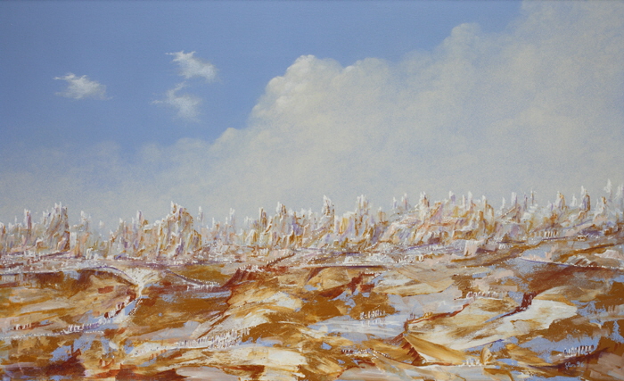 Fremde Welt, Acryl / Nessel, 80 x 130 cm, 1996